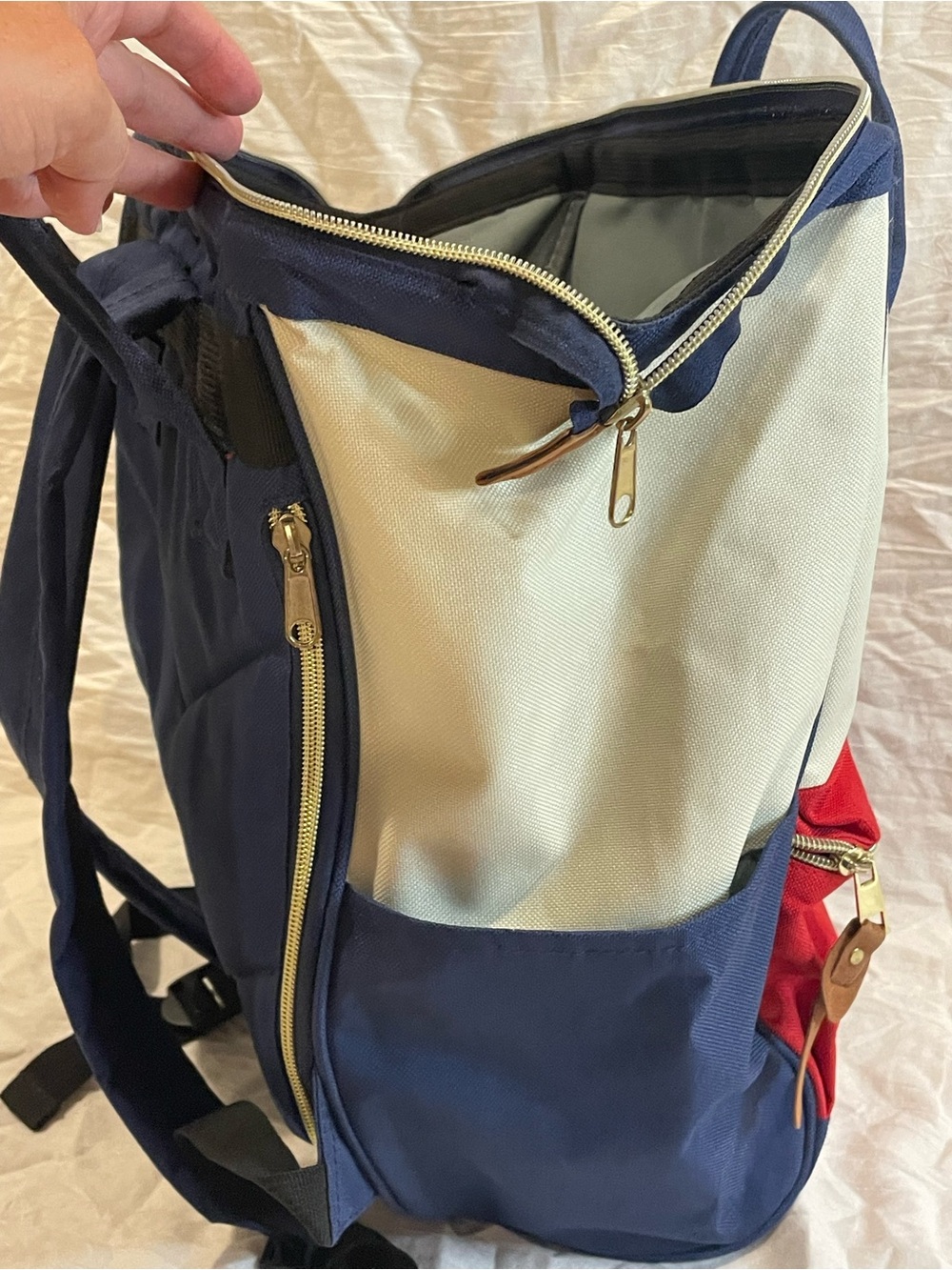 Anello Colorblock Backpack Navy Cream Red Large Doctor Bag Travel Preppy Bag - Picture 5 of 6